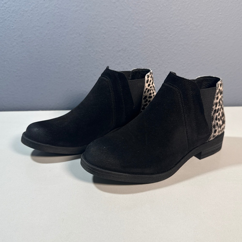 Clarks Demi2 Beat Ankle Boots‎ Womens 6 Black Suede Leopard Calf Hair